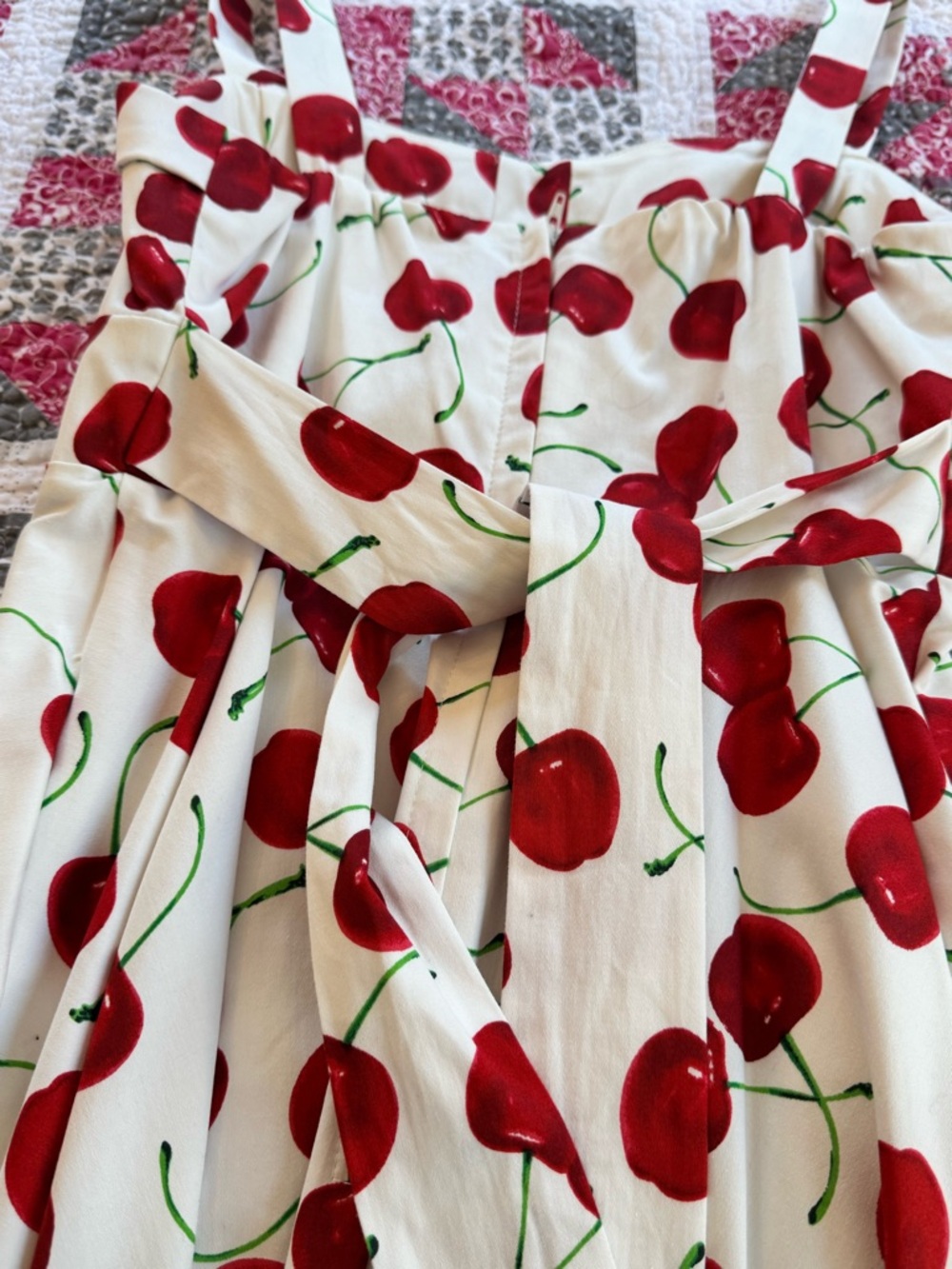 Cream Sundress with Red Cherry Print - Picture 6 of 9